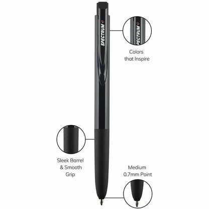 uniball™ Spectrum Retractable Gel Pens - 0.7 mm Medium Pen Point - Retractable - Black Ink - Gel-based - Writing - 12 / 