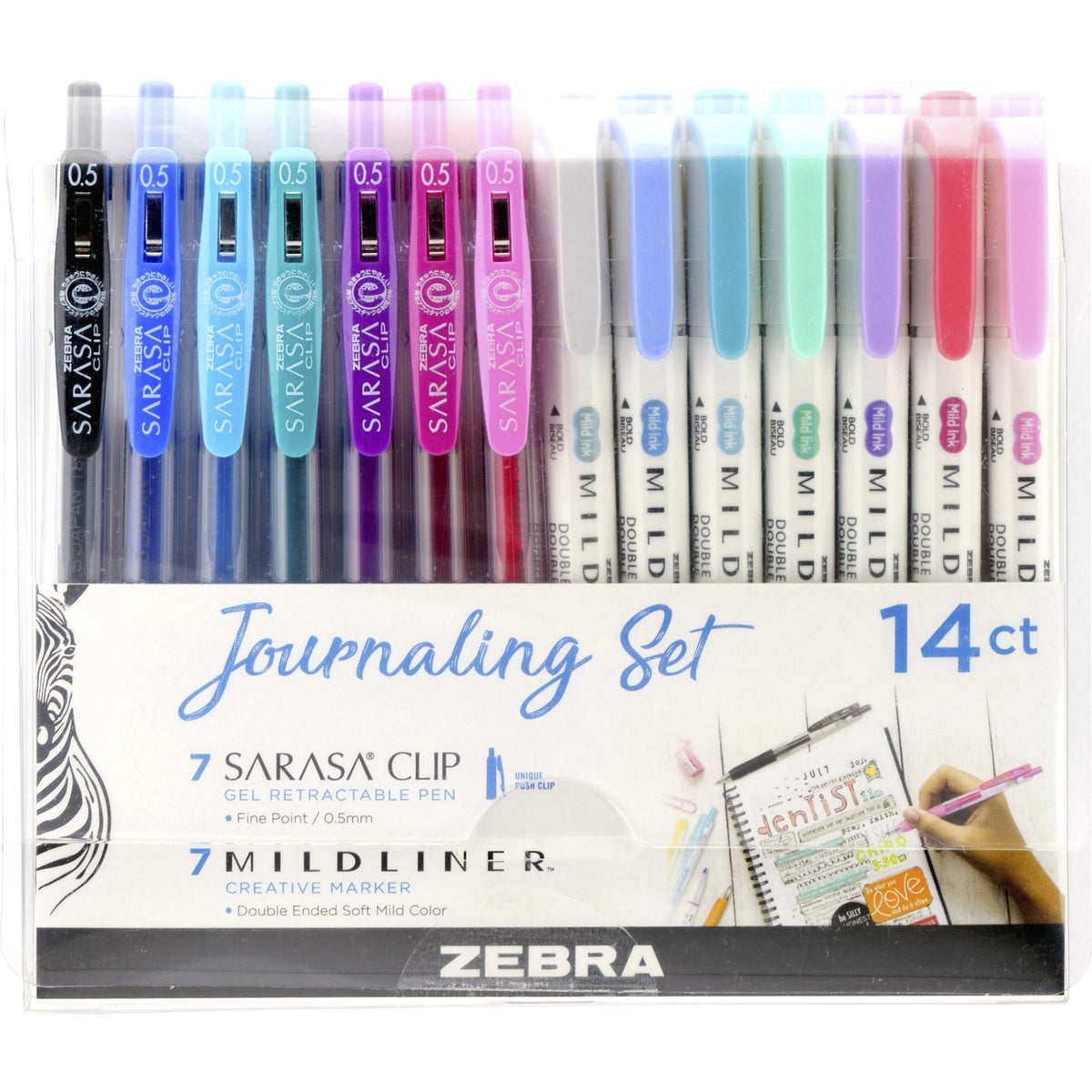 Zebra SARASA Clip Pen/MIDLINER Marker Journaling Set - 0.5 mm, 1 mm Pen Point Size - Broad, Fine Marker Point - 14 / Pac