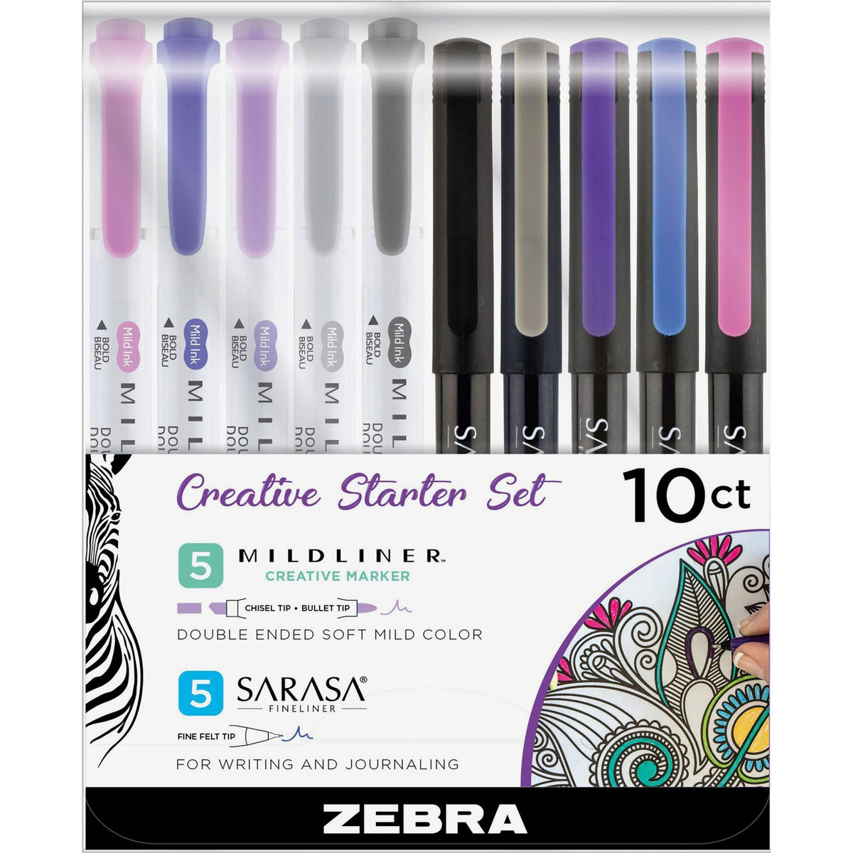 Zebra Pen MIDLINER Marker/SARASA Fineliner Creative Starter Set - 0.8 mm Pen Point Size - Needle Pen Point Style - 10 / 