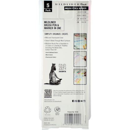 Zebra MILDLINER Dual Ended Brush Pen & Marker Set - Fine Marker Point - Brush Marker Point Style - 5 / Pack