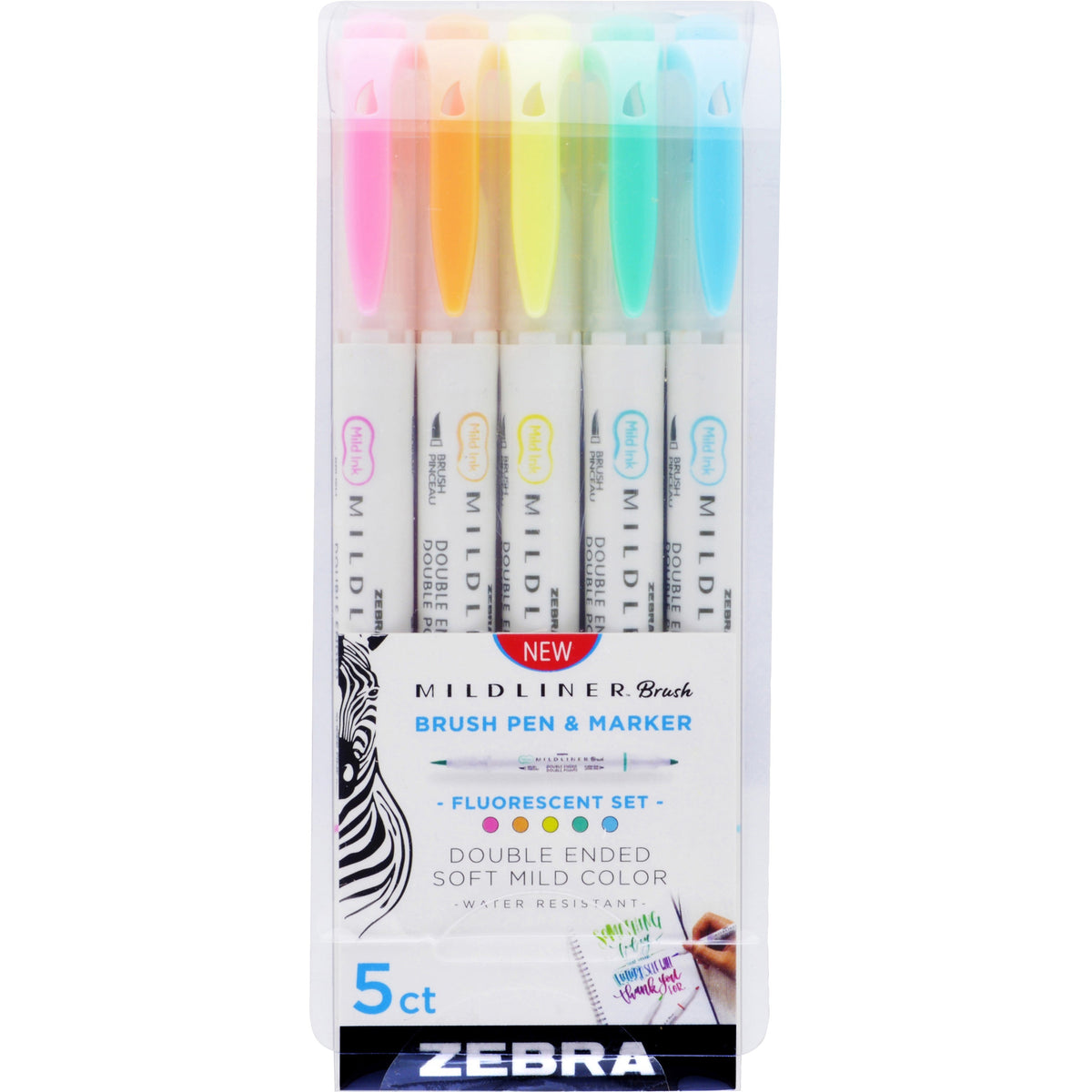 Zebra MILDLINER Dual Ended Brush Pen & Marker Set - Fine Marker Point - Brush Marker Point Style - 5 / Pack
