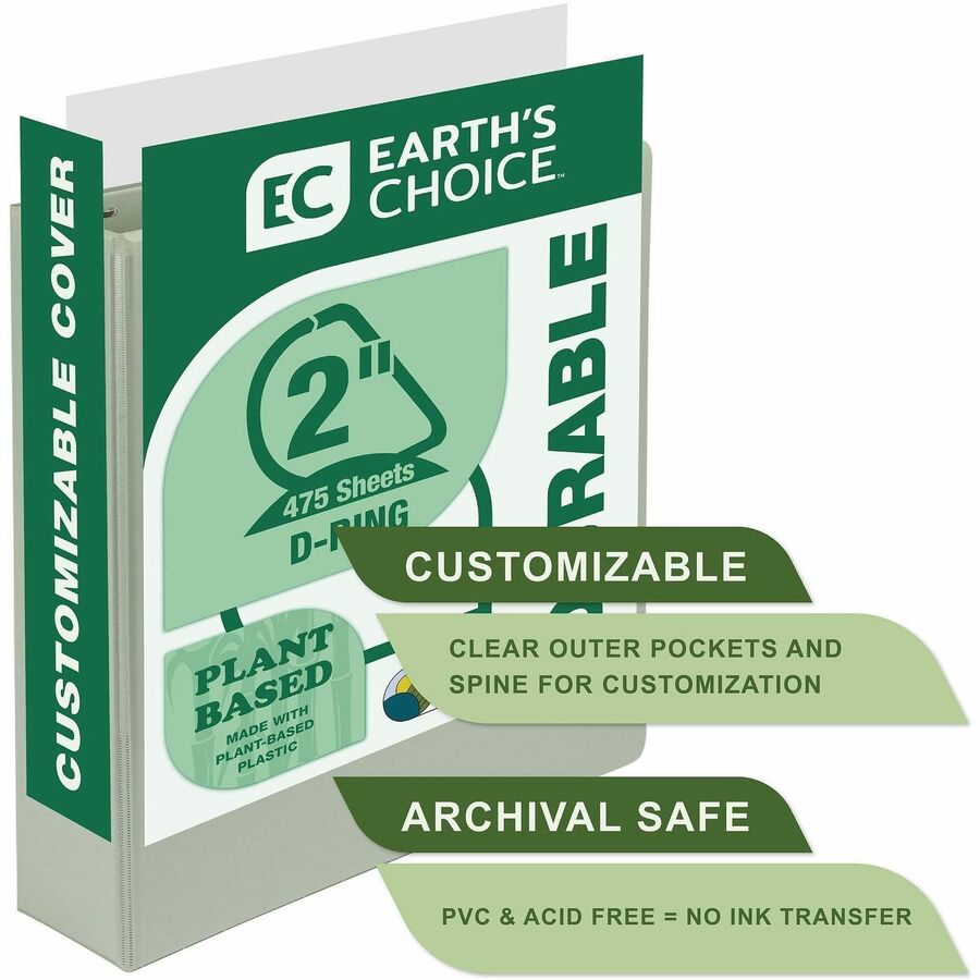 Samsill Eco-Conscious View Binder - 2" Binder Capacity - Letter - 8 1/2" x 11" Sheet Size - 3 Ring - Fastener: D-Ring - 
