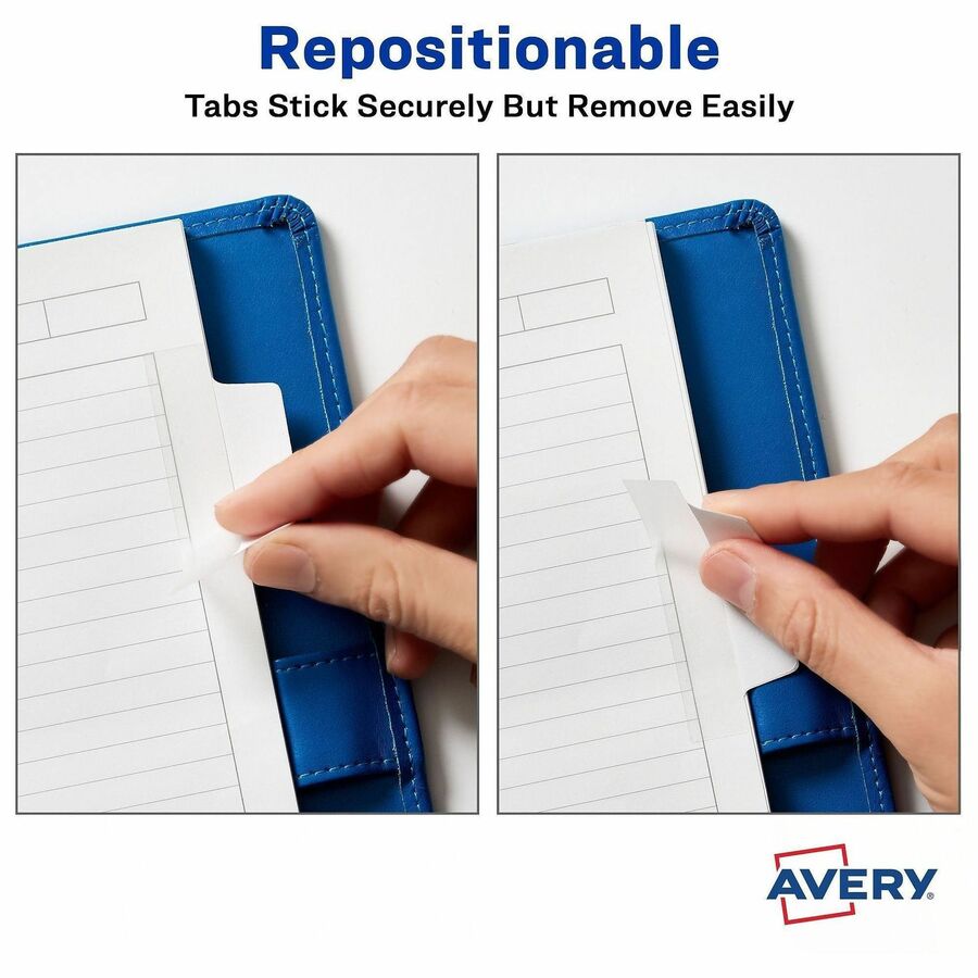 Avery® Ultra Tabs Repositionable Margin Tabs - 24 Tab(s) - 6 Tab(s)/Set - Removable - Clear Film, White Paper Tab(s) - 2