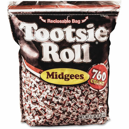 Tootsie Roll Midgees Candy - Assorted - Individually Wrapped, Resealable Container - 5 lb - 760 Bag - 1 Bag