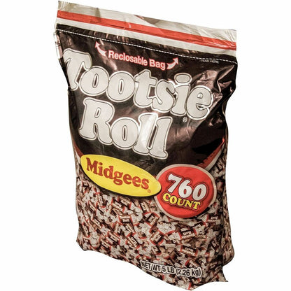 Tootsie Roll Midgees Candy - Assorted - Individually Wrapped, Resealable Container - 5 lb - 760 Bag - 1 Bag