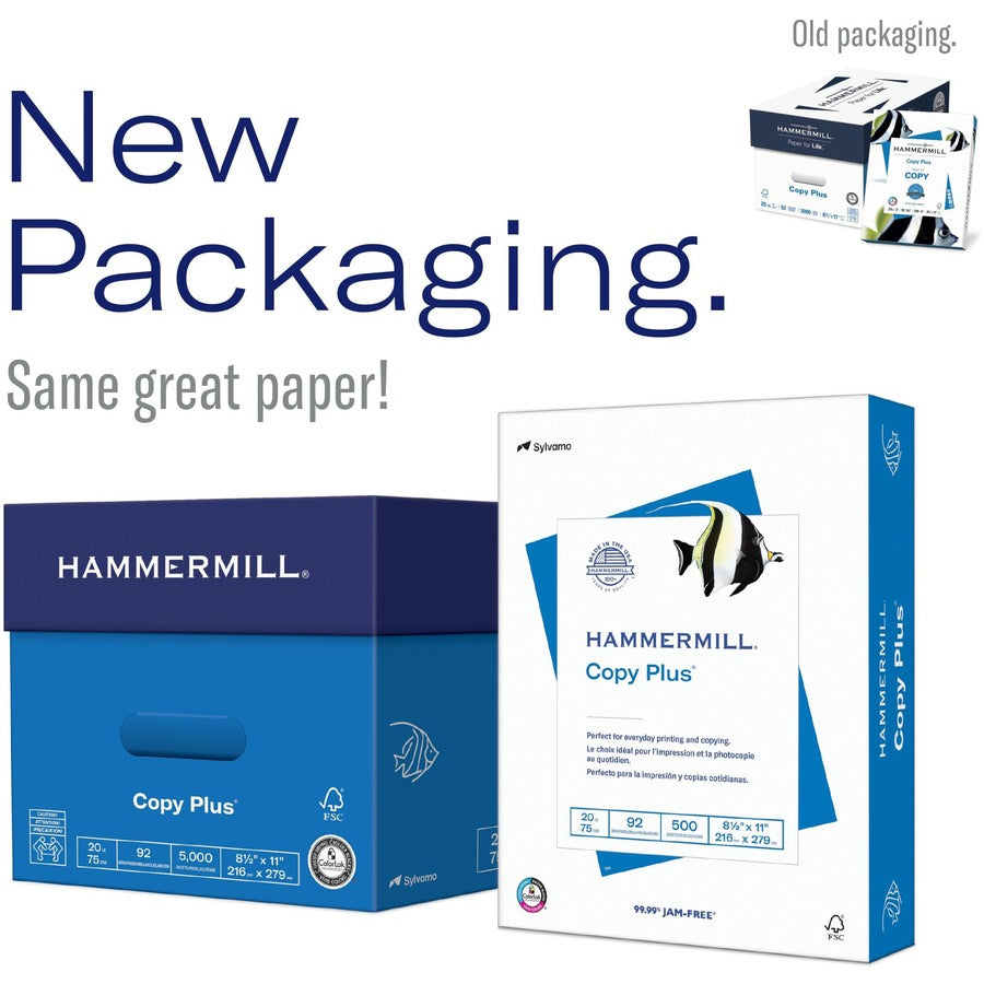 Hammermill Copy Plus Paper - White - 92 Brightness - Letter - 8 1/2" x 11" - 20 lb Basis Weight - FSC - Acid-free, Quick