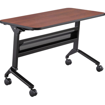Safco Flip-N-Go Rectangular Training Table - Biltmore Cherry Rectangle Top - Black Base - 150 lb Capacity - 1 Each