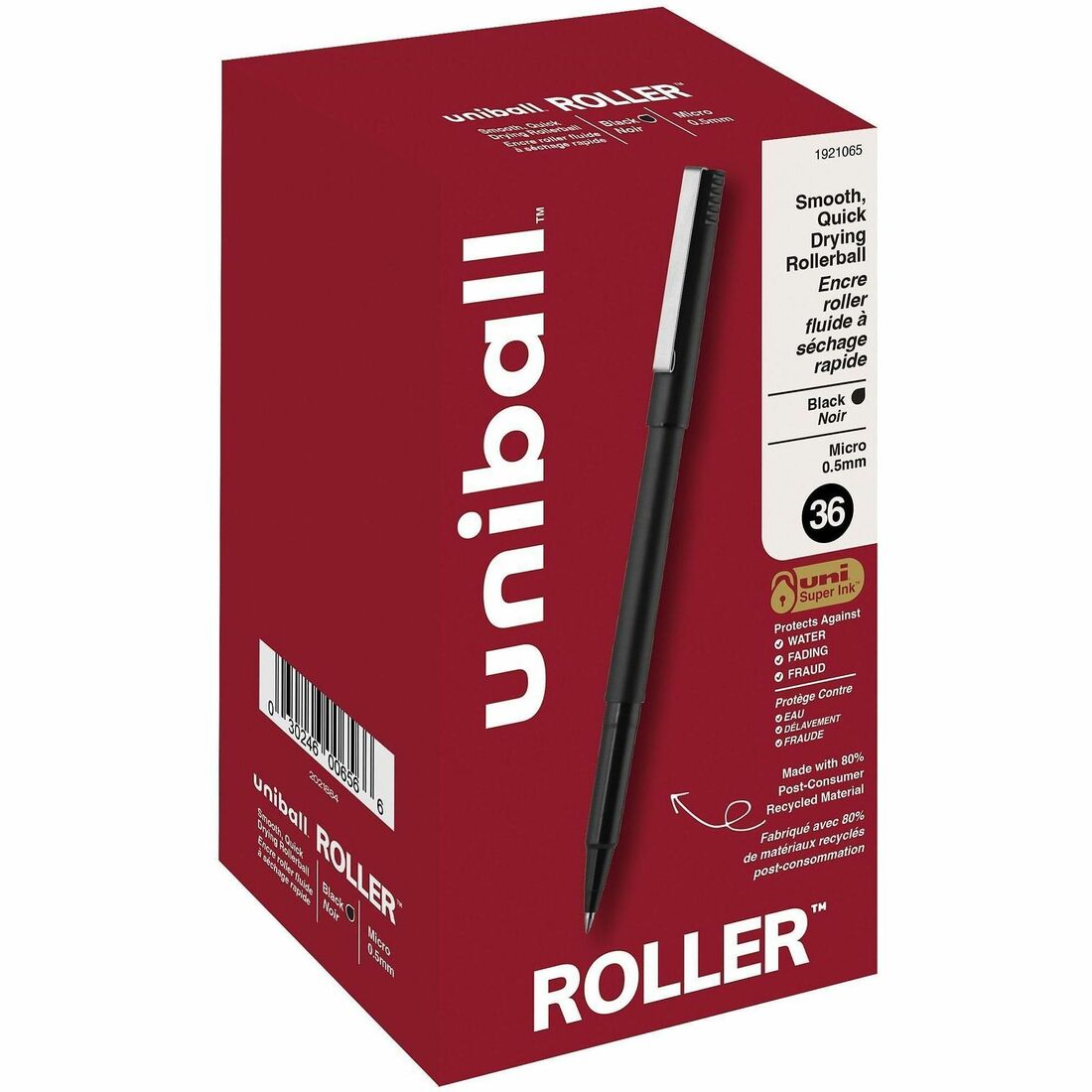 uniball™ Roller Rollerball Pen - 0.5 mm Pen Point - Black Ink - Liquid - Black Barrel - 36 / Pack