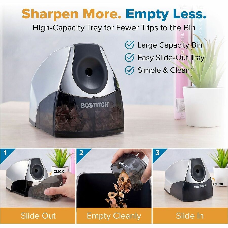 Bostitch Personal Electric Pencil Sharpener - 4" Width x 8.3" Depth - Gray - 1 Each