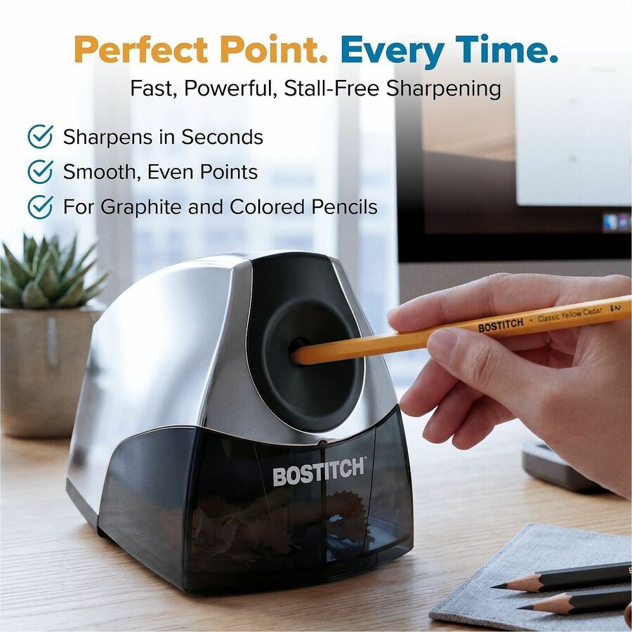 Bostitch Personal Electric Pencil Sharpener - 4" Width x 8.3" Depth - Gray - 1 Each