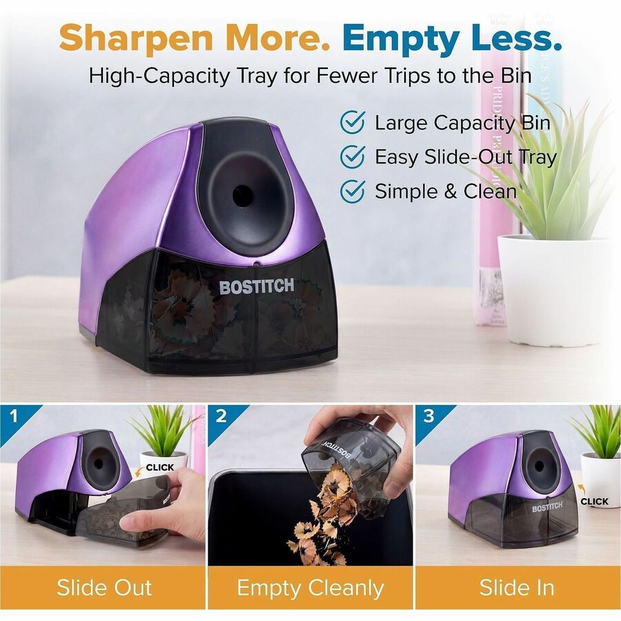 Bostitch Personal Electric Pencil Sharpener - 4" Width x 8.3" Depth - Purple - 1 Each