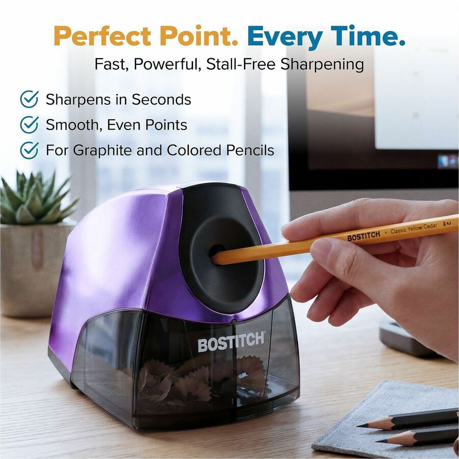 Bostitch Personal Electric Pencil Sharpener - 4" Width x 8.3" Depth - Purple - 1 Each