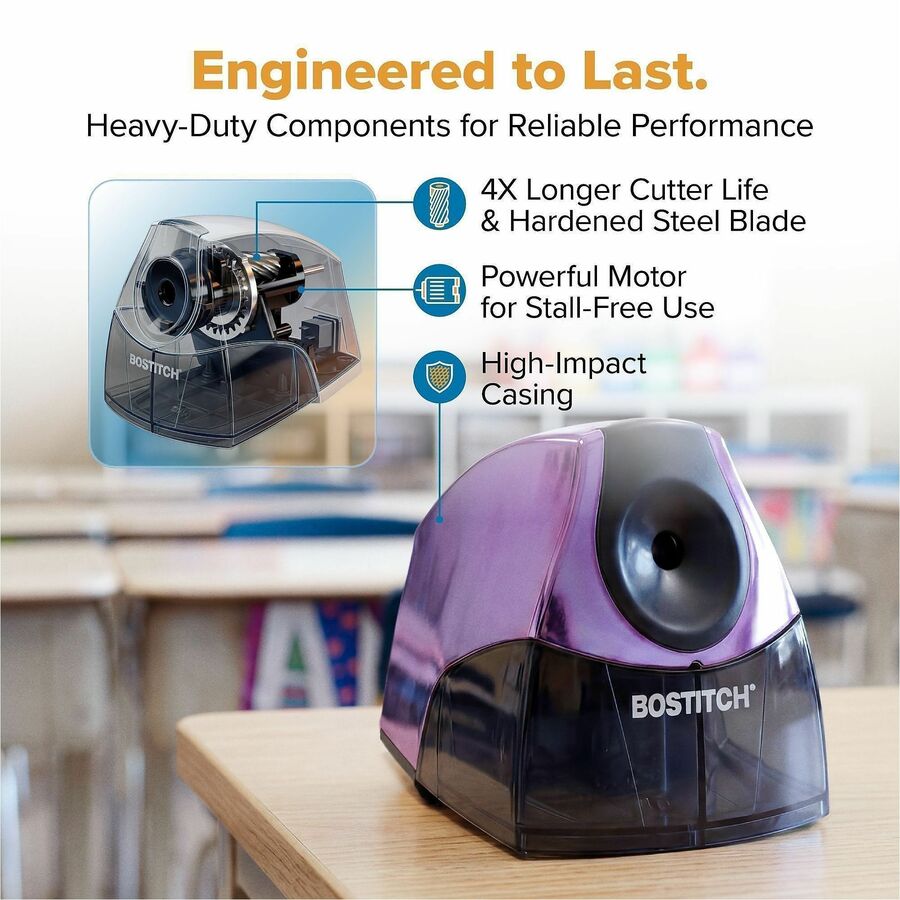 Bostitch Personal Electric Pencil Sharpener - 4" Width x 8.3" Depth - Purple - 1 Each