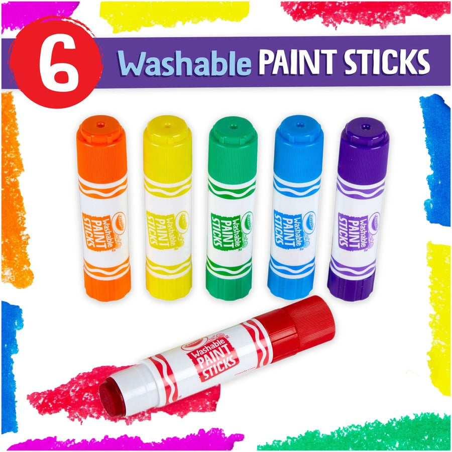 Crayola Washable Paint Sticks - Red, Orange, Yellow, Blue, Green, Purple - Washable - 6 / Pack