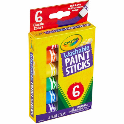 Crayola Washable Paint Sticks - Red, Orange, Yellow, Blue, Green, Purple - Washable - 6 / Pack