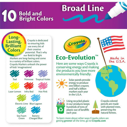 Crayola Bright/Bold Broad Line Markers - Multicolor Ink - 10 / Pack