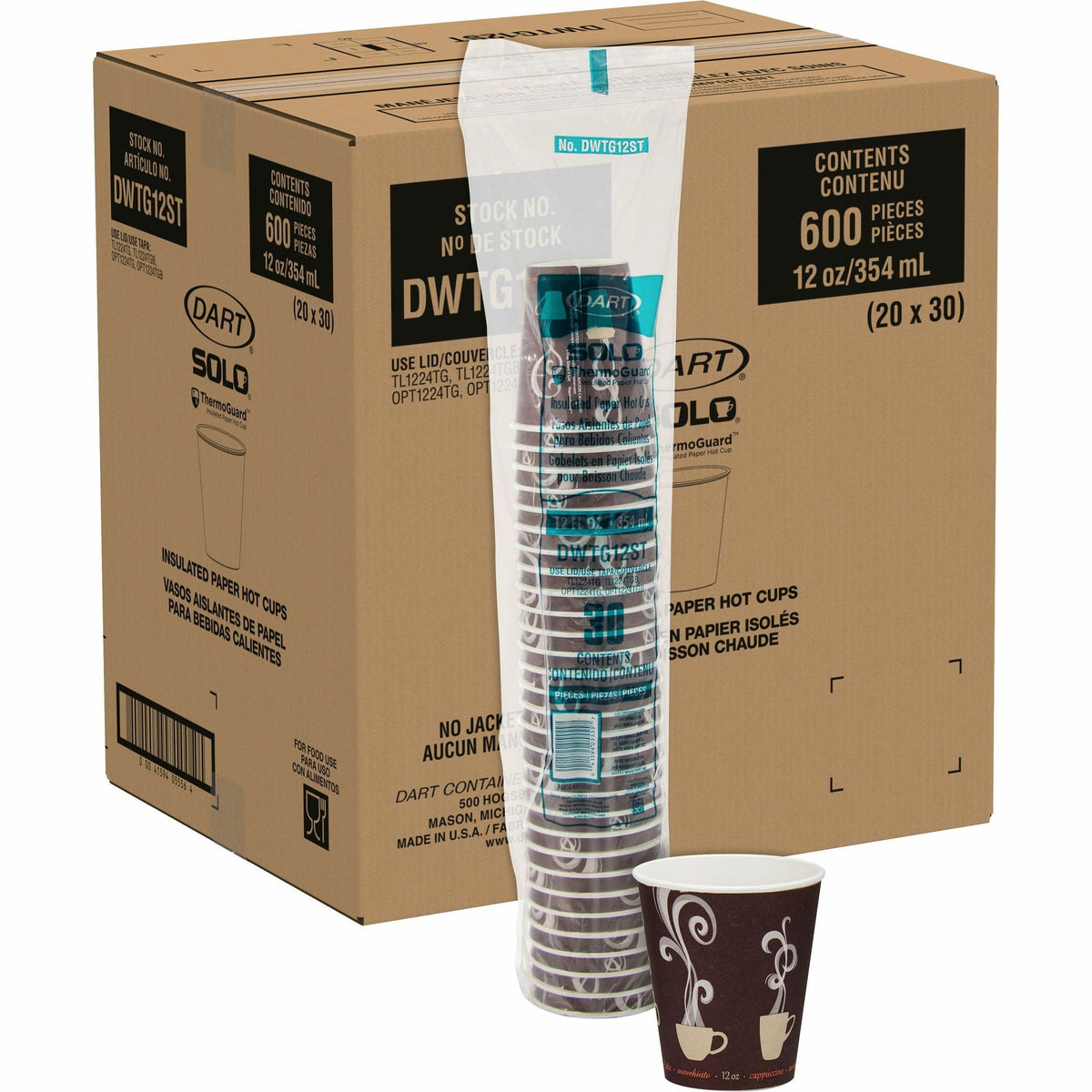 Solo ThermoGuard 12 oz Double Walled Paper Hot Cups - 12 fl oz - Multi - Paper, Polyethylene - Hot Drink, Beverage - 30/