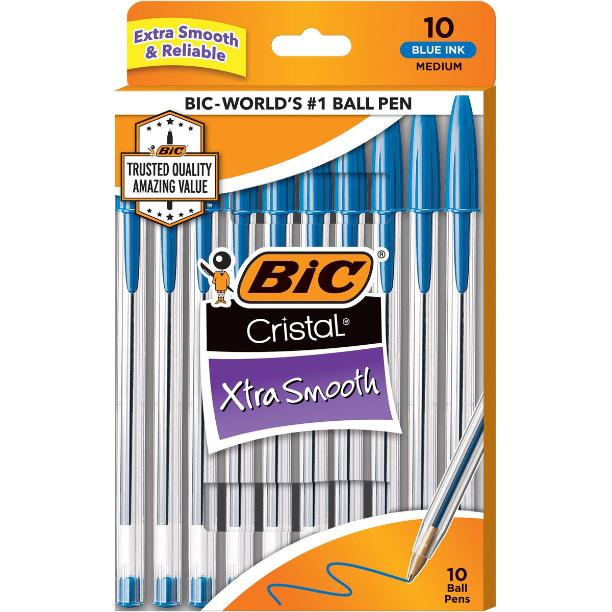 BIC Cristal Ballpoint Stick Pens - Medium Pen Point - Blue Ink - Clear Barrel - 1 Pack
