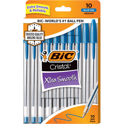 BIC Cristal Ballpoint Stick Pens - Medium Pen Point - Blue Ink - Clear Barrel - 1 Pack