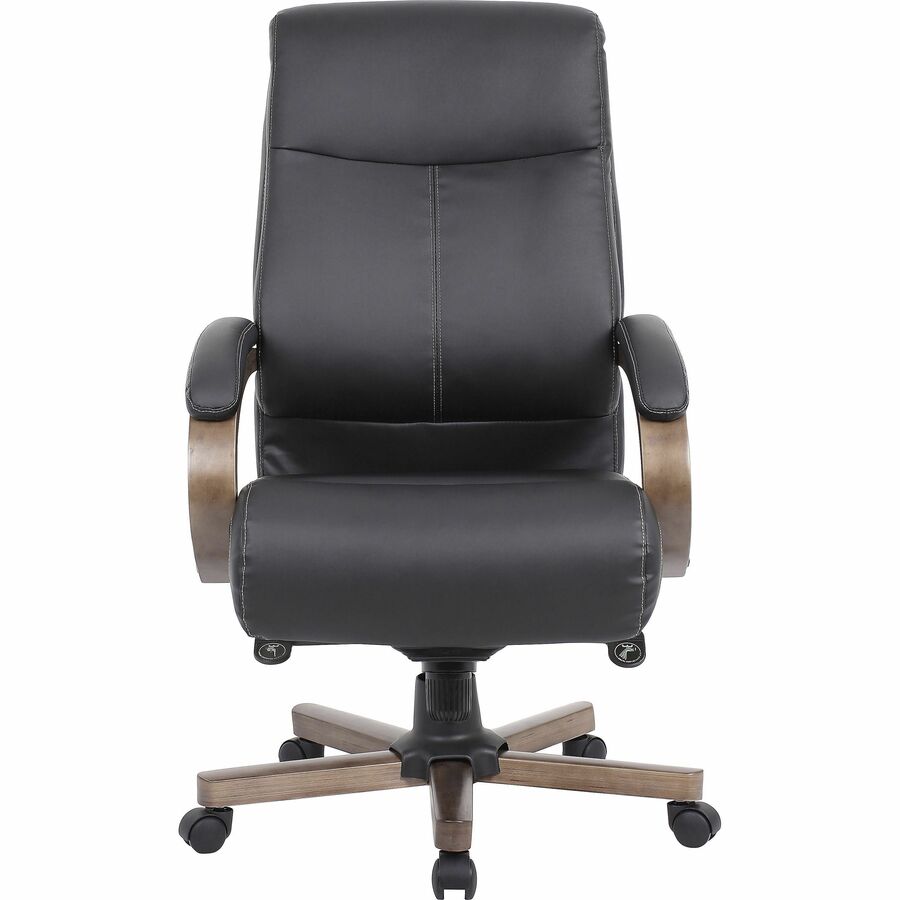 Lorell Executive High-Back Wood Finish Office Chair - Black Seat Color - Leather Seat Material - Black Back Color - Leat