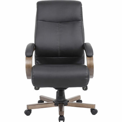 Lorell Executive High-Back Wood Finish Office Chair - Black Seat Color - Leather Seat Material - Black Back Color - Leat