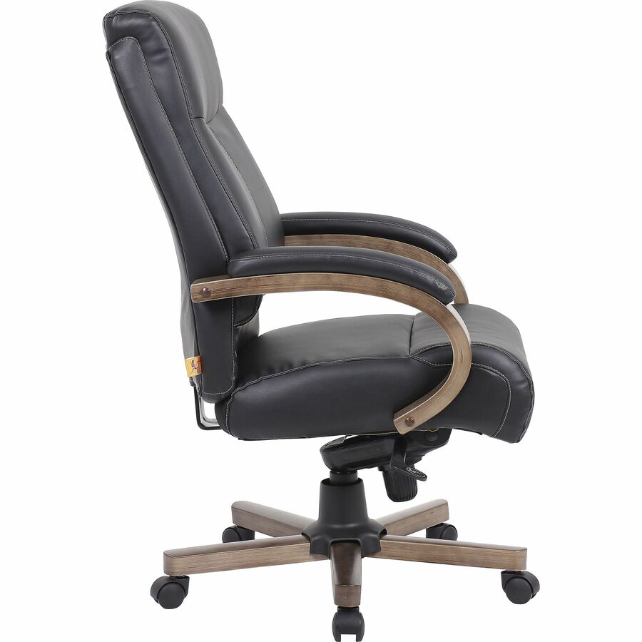 Lorell Executive High-Back Wood Finish Office Chair - Black Seat Color - Leather Seat Material - Black Back Color - Leat