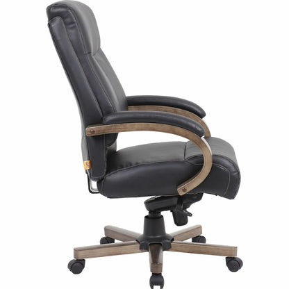 Lorell Executive High-Back Wood Finish Office Chair - Black Seat Color - Leather Seat Material - Black Back Color - Leat