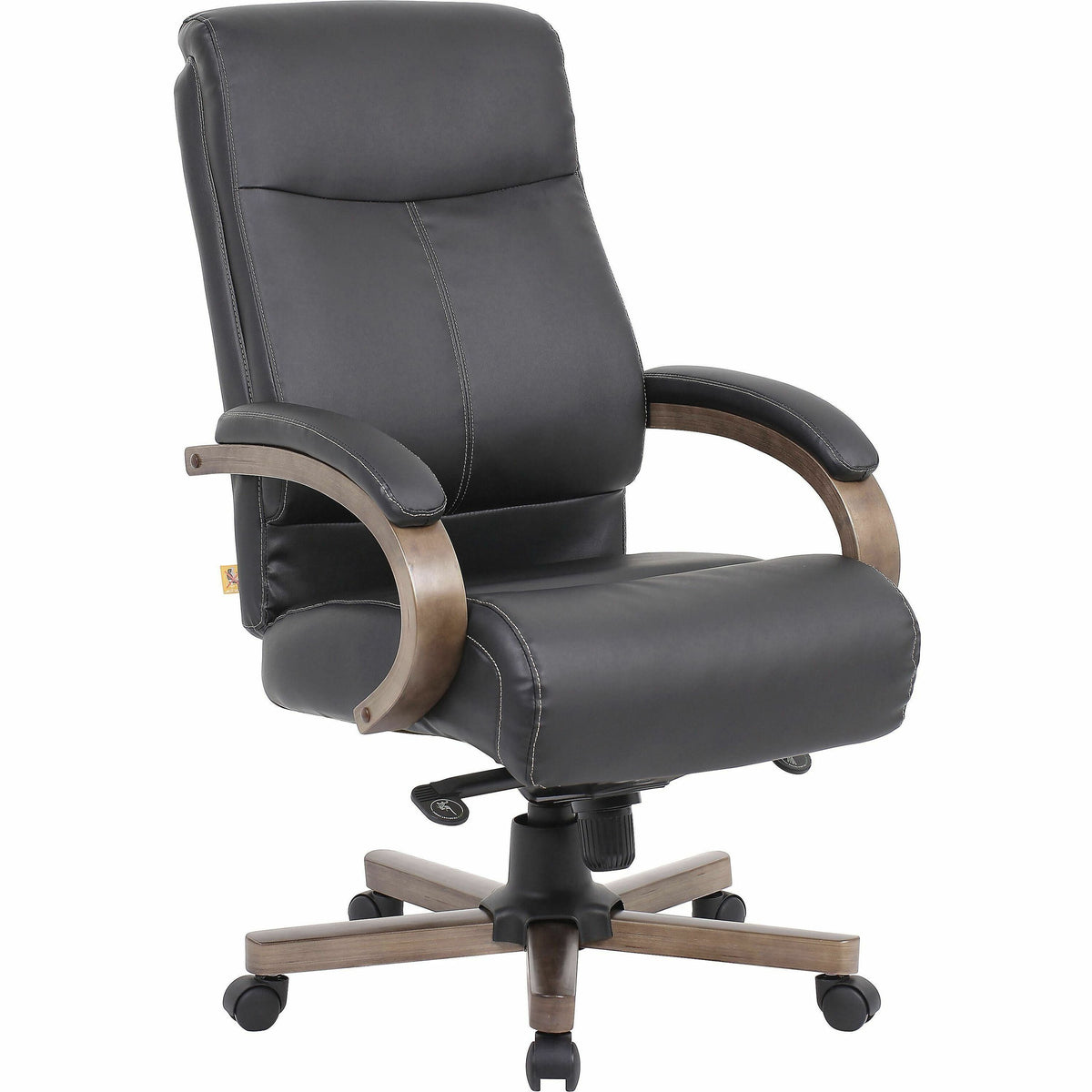 Lorell Executive High-Back Wood Finish Office Chair - Black Seat Color - Leather Seat Material - Black Back Color - Leat