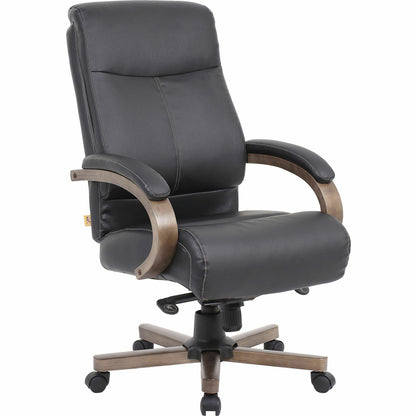 Lorell Executive High-Back Wood Finish Office Chair - Black Seat Color - Leather Seat Material - Black Back Color - Leat