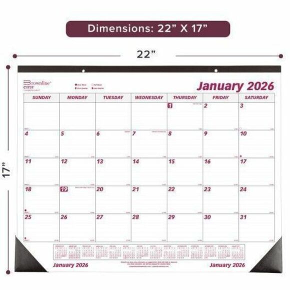 Brownline Desk Pad Calendar - Medium - Regular - Monthly - January 2027 to December 2027 - White Sheet - Desk Pad - 17" 