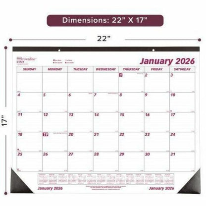 Brownline Desk Pad Calendar - Medium - Regular - Monthly - January 2027 to December 2027 - White Sheet - Desk Pad - 17" 