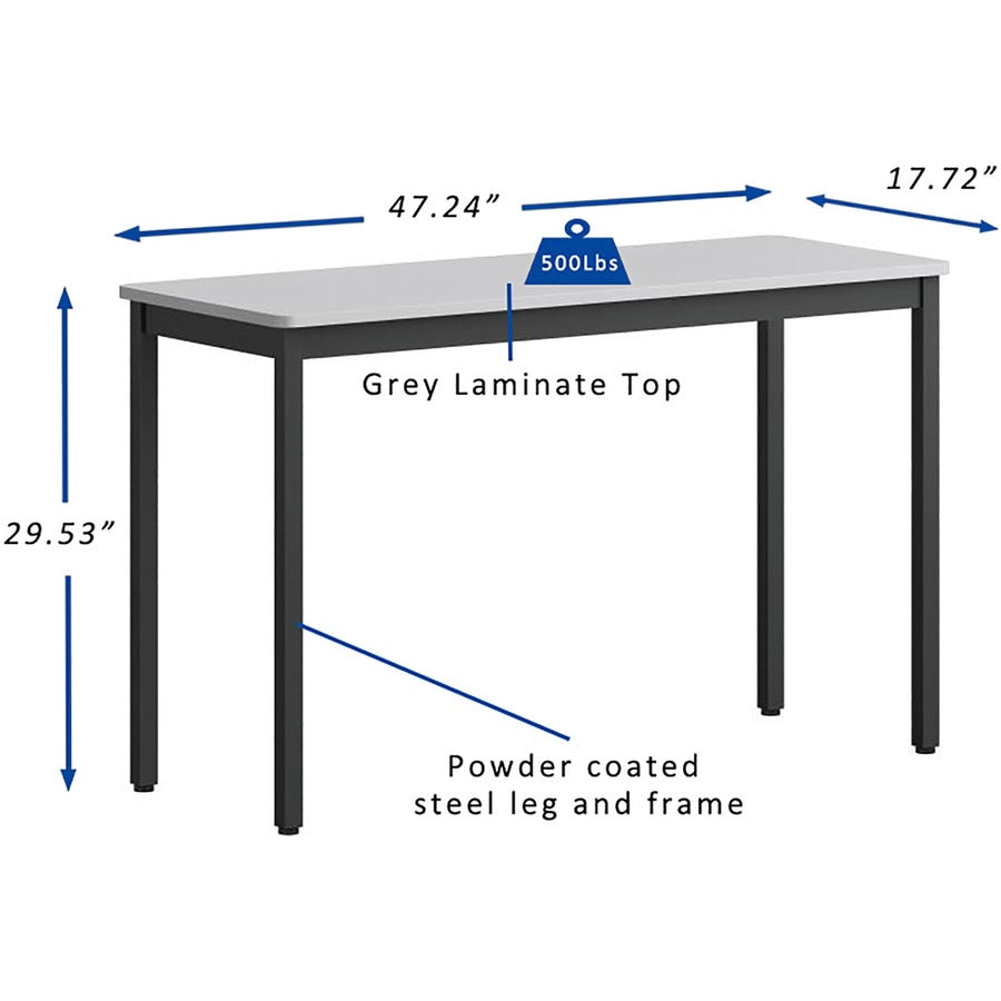 Lorell Utility Table - Gray Rectangle, Laminated Top - Powder Coated Black Base - 500 lb Capacity - 1 Each