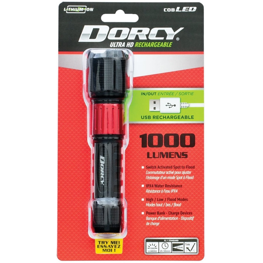 Dorcy Ultra 1000 Lumen USB Rechargeable Flashlight With Powerbank - LED - 1000 lm Lumen - 1 - Lithium Ion (Li-Ion) - Bat