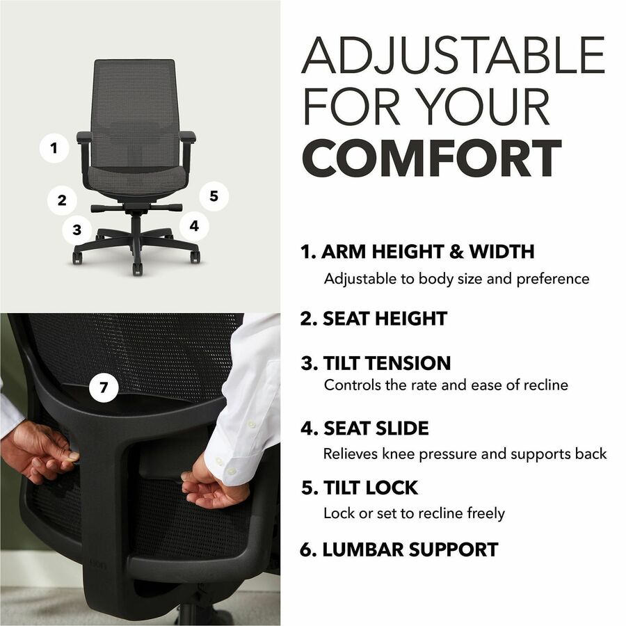 HON Ignition 2.0 Mid-back Mesh Seat Task Chair - Black Seat Color - Mesh Seat Material - Black Back Color - Mesh Back Ma