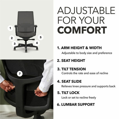 HON Ignition 2.0 Mid-back Mesh Seat Task Chair - Black Seat Color - Mesh Seat Material - Black Back Color - Mesh Back Ma