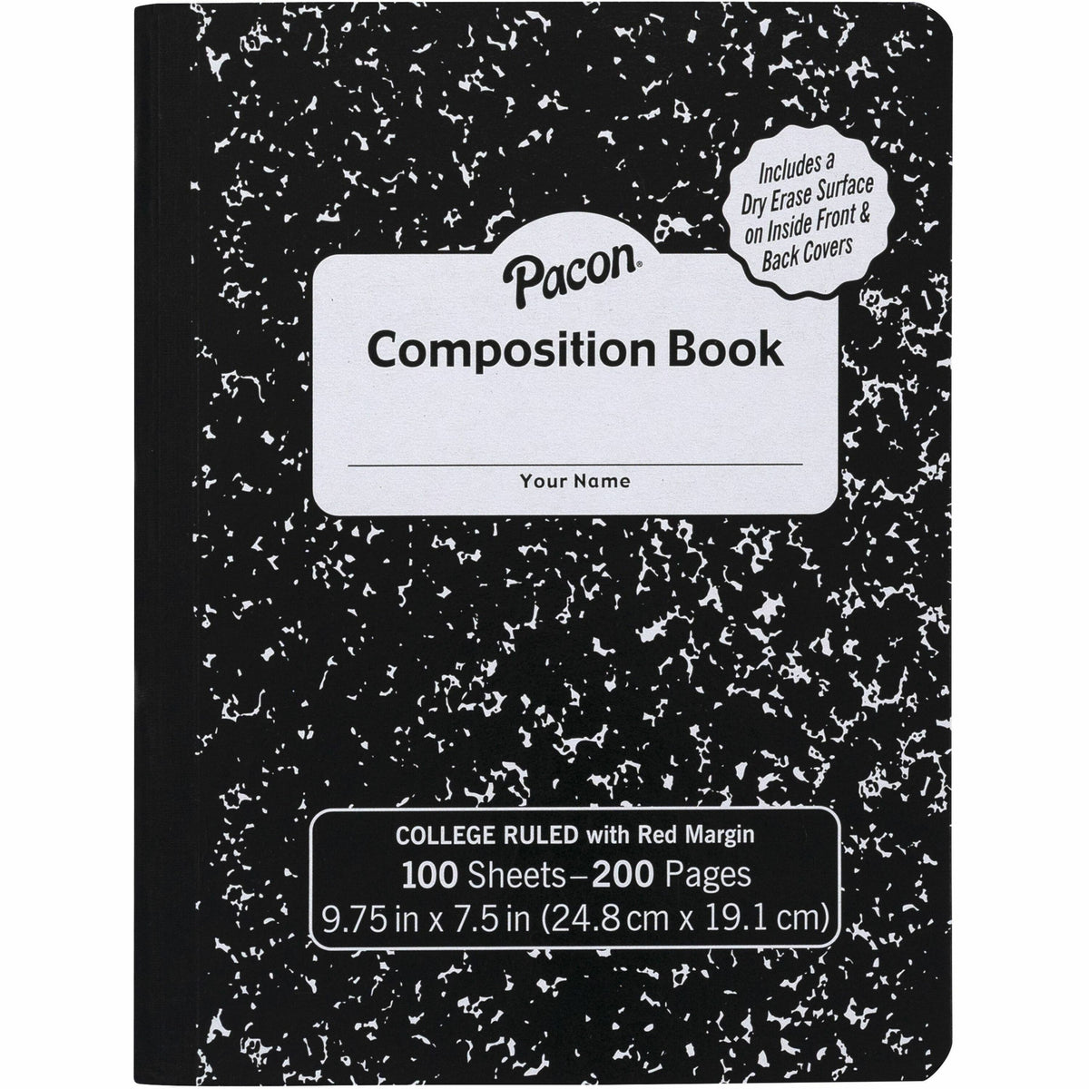 Pacon Marble Hard Cover Wide Rule Composition Book - 1 Subject(s) - 100 Sheets - 200 Pages - Wide Ruled Front Ruling - R