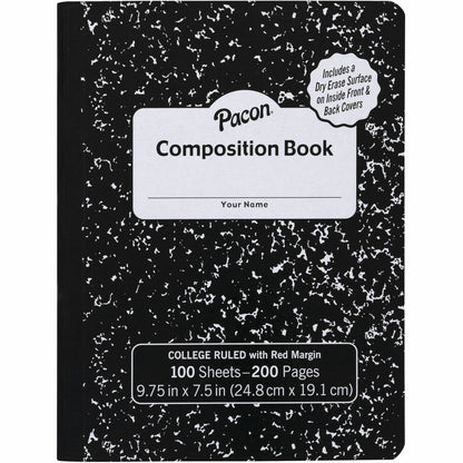 Pacon Marble Hard Cover Wide Rule Composition Book - 1 Subject(s) - 100 Sheets - 200 Pages - Wide Ruled Front Ruling - R