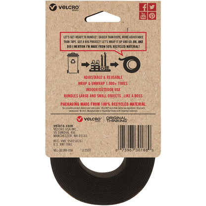 VELCRO® Strap,Adjustable,Reusable,Recycled,1"x10',Black - Cable Strap - Black - 1 Each