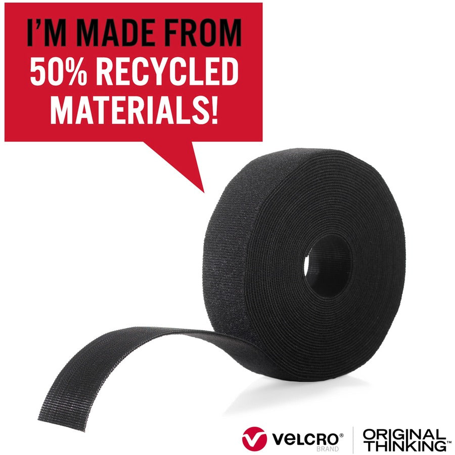 VELCRO® Strap,Adjustable,Reusable,Recycled,1"x10',Black - Cable Strap - Black - 1 Each