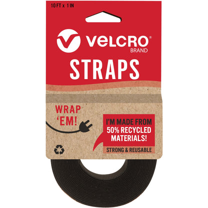VELCRO® Strap,Adjustable,Reusable,Recycled,1"x10',Black - Cable Strap - Black - 1 Each