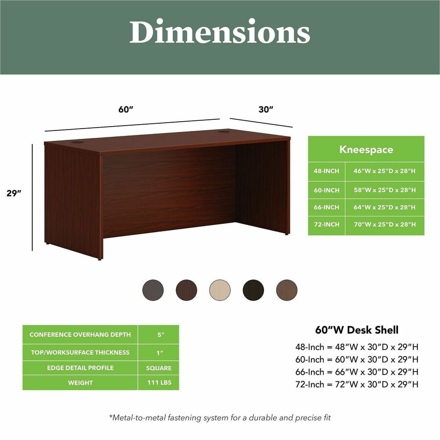 HON Mod Desk Shell - Rectangle - 29" Height x 60" Width x 30" Depth - Finish: Traditional Mahogany, Laminate - 1 Each