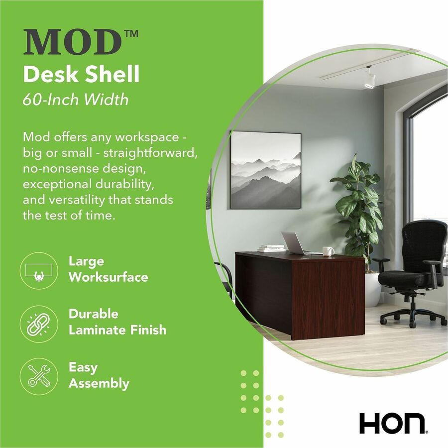 HON Mod Desk Shell - Rectangle - 29" Height x 60" Width x 30" Depth - Finish: Traditional Mahogany, Laminate - 1 Each
