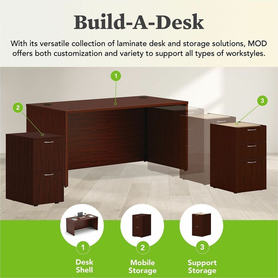 HON Mod Desk Shell - Rectangle - 29" Height x 60" Width x 30" Depth - Finish: Traditional Mahogany, Laminate - 1 Each