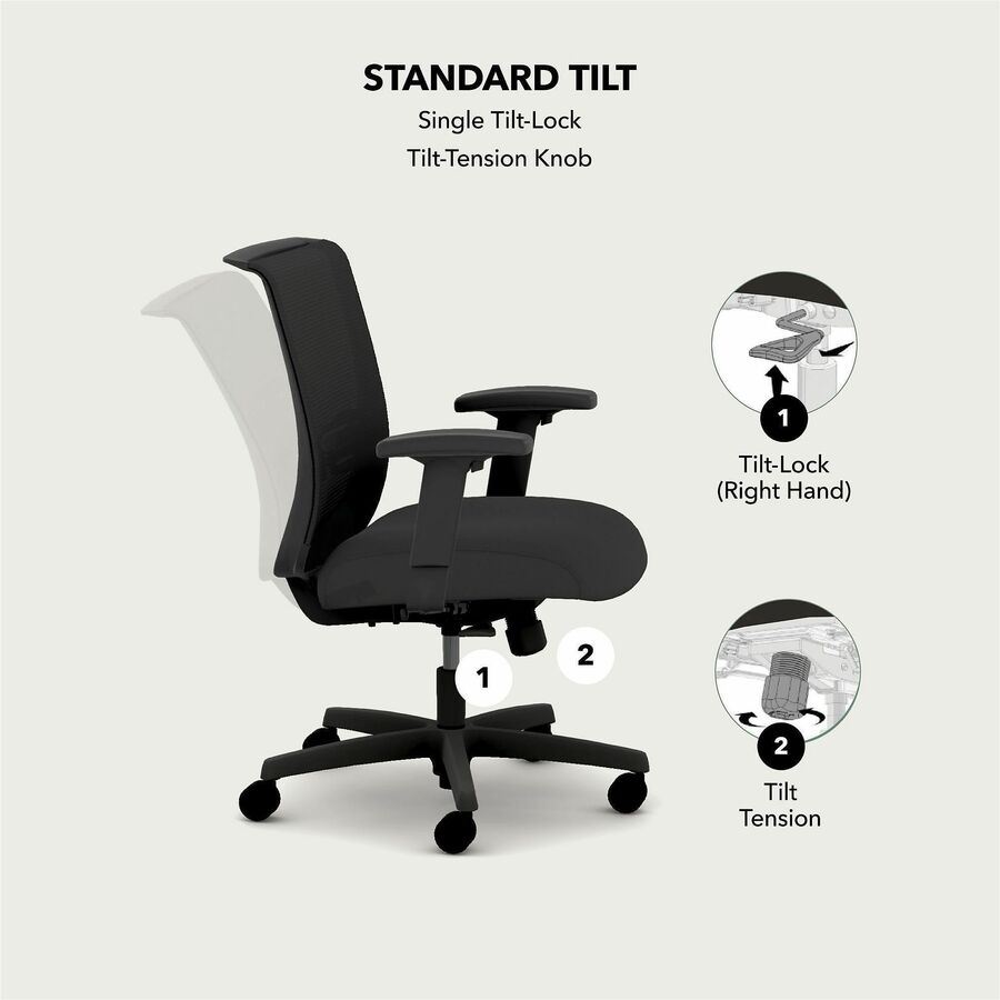 HON Convergence Chair - Black Seat Color - Vinyl Seat Material - Black Back Color - Mesh Back Material - Black Frame Col