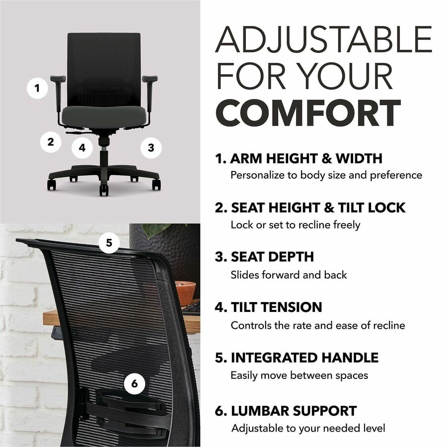 HON Convergence Chair - Black Seat Color - Vinyl Seat Material - Black Back Color - Mesh Back Material - Black Frame Col
