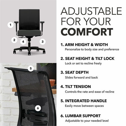 HON Convergence Chair - Black Seat Color - Vinyl Seat Material - Black Back Color - Mesh Back Material - Black Frame Col