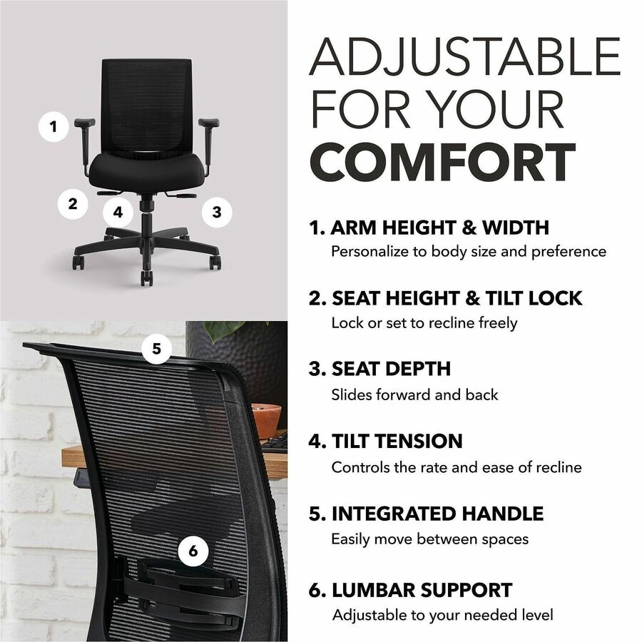 HON Convergence Chair - Iron Ore Seat Color - Fabric Seat Material - Black Back Color - Mesh Back Material - Black Frame