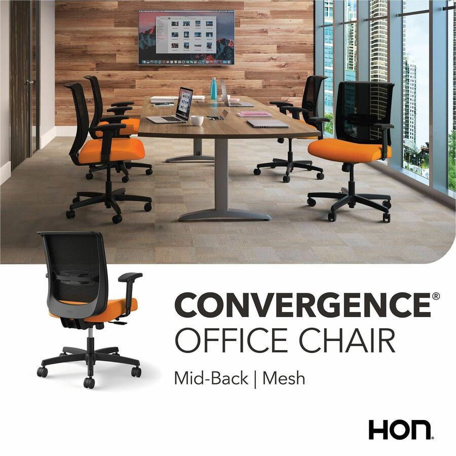 HON Convergence Chair - Apricot Seat Color - Vinyl, Fabric Seat Material - Black Back Color - Mesh Back Material - Black