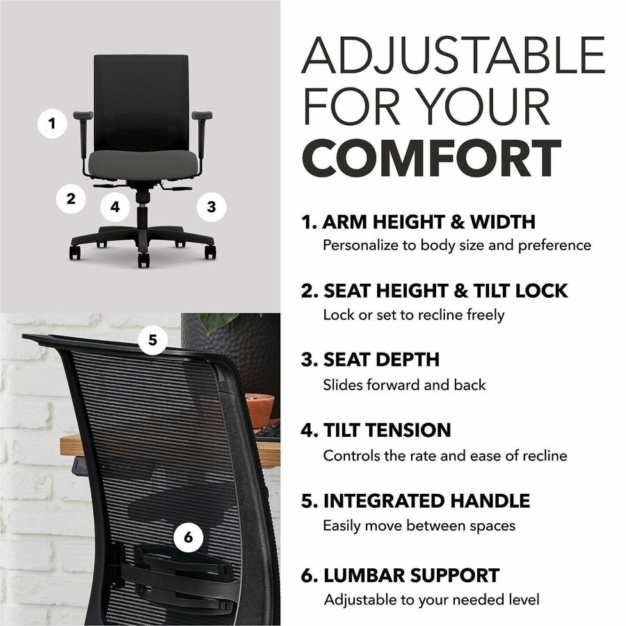 HON Convergence Chair - Black Seat Color - Vinyl, Fabric Seat Material - Black Back Color - Mesh Back Material - Black F