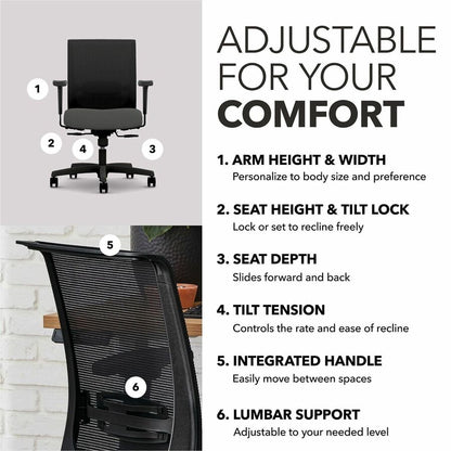 HON Convergence Chair - Black Seat Color - Vinyl, Fabric Seat Material - Black Back Color - Mesh Back Material - Black F